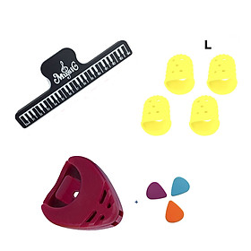 Combo phụ kiện guitar ( Kẹp bản nhạc, 4 bọc ngón tay silicon, hộp đựng pick, 3 pick )