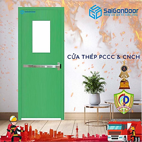 Cửa thép thông phòng chống cháy P1G1 Xanh thoát hiểm, chất lượng nổi trội - SaiGonDoor