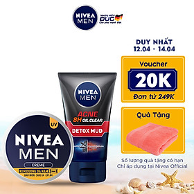 Combo NIVEA MEN chăm sóc da cho nam Sữa rửa mặt Detox Bùn khoáng giảm mụn (83940) & Kem dưỡng da 3in1 giúp sáng da cấp ẩm (83923)