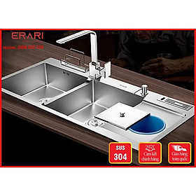 {CHÍNH HÃNG} Chậu rửa 2 hố cân 1 hố rác chất liệu inox 304 cao cấp. Phụ kiện đi kèm mã GC.10048 thương hiệu GERARI