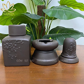 Combo 3 món phụ kiện bàn trà: Hộp chè, gạt tàn, ống tăm