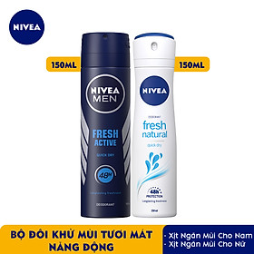 Bộ đôi Xịt Ngăn Mùi NIVEA MEN Fresh Active Tươi Mát Năng Động (150ml) - 81600 & Xịt Ngăn Mùi NIVEA Fresh Nature Tươi Mát Tự Nhiên (150ml) - 81601