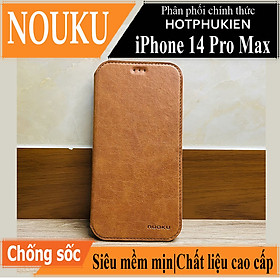 Case bao da chống sốc cho iPhone 14 Pro Max (6.7 inch) hiệu Nuoku Elegant and Royal chất liệu da PU cao cấp, có ngăn đựng thẻ, nắp gập kiêm giá đỡ điện thoại