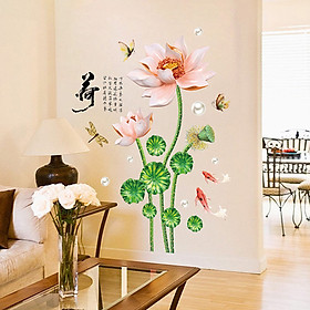 Decal dán tường trang trí phòng khách-Sen hồng-mã sp SK9274