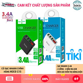 Mua Củ Sạc Nhanh 3 Cổng 3.4A Hoco C15 Có Đèn Led  Màn LCD Hiển Thị Dòng Điện - Hàng Chính Hãng