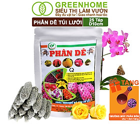 Phân Dê Trồng Lan Greenhome, 25 Túi Lưới Dài 10cm, Đã Qua Xử Lý, Không Mùi, Kích Rễ Phong Lan, Hoa Đậm Màu Lâu Tàn