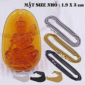 Mặt Phật Phổ hiền pha lê cam 1.9cm x 3cm (size nhỏ) kèm vòng cổ dây chuyền inox rắn vàng + móc inox vàng, Phật bản mệnh, mặt dây chuyền