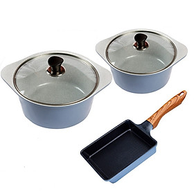 Combo 3 món, nồi đúc ceramic cao cấp 20 cm, 24 cm, chảo đúc vuông 15 x 18 dùng được bếp từ