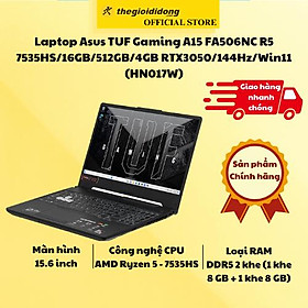 Laptop Asus TUF Gaming A15 FA506NC R5 7535HS/16GB/512GB/4GB RTX3050/144Hz/Win11 (HN017W) - Hàng Chính Hãng