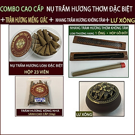 Trầm Hương Xông Nhà, Phòng, Cửa Tiệm thơm Cao Cấp ( ComBo Nụ, Nhang không tăm, Miếng Trầm Hương + Lư Xông)