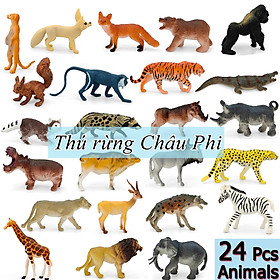 Bộ 24 đồ chơi Thú Rừng Châu Phi đặc nguyên khối thế giới động vật Animal World vua sư tử cho bé