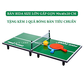 Bàn bóng bàn cỡ lớn 90x40x20 cm gấp gọn đầy đủ dụng cụ lưới, vợt tặng kèm 2 quả bóng bàn