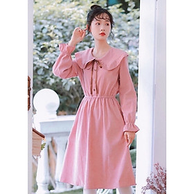 ĐẦM SUÔNG HỒNG TAY DÀI BO THUN EO  damsuongmaxi17