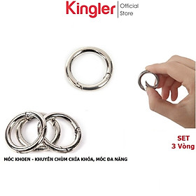3 Vòng Khoen Tròn, Móc Khuyên Chùm Khóa Trơn Kim Loại Màu Bạc, Móc Chùm Chìa Khóa, Móc Đa Năng. Kingler 5070