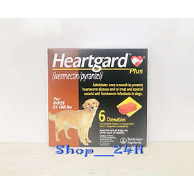 1 hộp Heartgard tẩy giun tim, giun đũa, giun móc chó 22,5 - 45kg, 6 viên