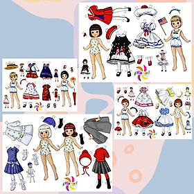 Búp bê giấy (paper doll) đồ chơi cắt thủ công cho bé Combo 4 hình siêu đáng yêu, siêu nét BBG0016