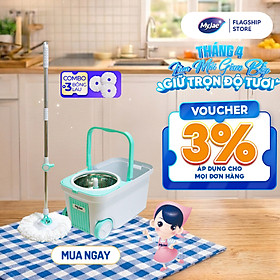 Combo 3 Bông Lau + 1 Bộ Lau Nhà MyJae Đài Loan Sợi Microfiber Xoay Siêu Tốc 360 Độ Thông Minh 129.5cm