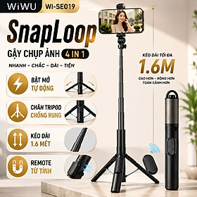 Gậy Chụp Ảnh Selfie Xoay 360 độ chống rung hiệu WIWU WI-SE019 SnapLoop 4in1 Tripod Bluetooth – Bung Tripod 1 Chạm – Kéo Dài 1.6M – Remote Từ Tính - Cho iPhone Samsung Oppo Huawei - Z Fold - Z Flip - Hàng nhập khẩu