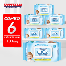 Combo 6 Bao Khăn Ướt Em Bé NUNA Không Mùi 100 Miếng Bao