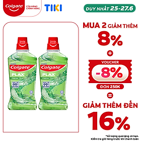 Bộ đôi Nước súc miệng Colgate diệt 99% vi khuẩn Plax trà xanh 500ml/chai