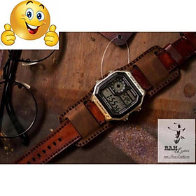 DÂY ĐỒNG HỒ TRỒNG ĐỒNG DÀNH CHO CASIO AE1200 DA BÒ THẬT BUNDSTRAP B2+T LIGHT BROWN