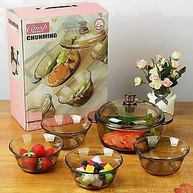 Mua Bộ nồi thủy tinh 1000ml kèm 4 bát thủy tinh chịu nhiệt cao cấp