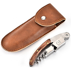 Mua Dụng cụ khui rượu inox cán gỗ cao cấp (kèm bao da)