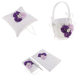 Wedding Guest Book and Pen Set Ring Pillow Flower Basket Kit Table Decor