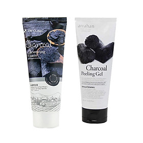 Combo Sữa rửa mặt chiết xuất từ than hoạt tính 3W CLINIC CHARCOAL CLEANSING FOAM và Tẩy Tế Bào Da Chết Chiết Xuất Từ Than Hoạt Tính ARRAHAN CHARCOAL PEELING GEL (180ml)