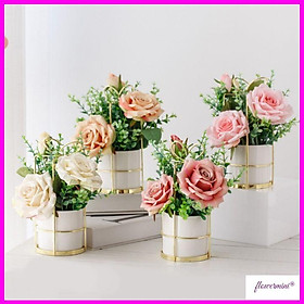 Mua Hoa lụa  bình hoa hông trà 21cm để bàn để bàn làm việc  bàn học kệ tủ trang trí nội thất phong cách Bắc Âu LH-19