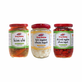 Combo Sông Hương Tỏi Ngâm Chua Ngọt 370g + Ớt Trái Ngâm 350g + Kim Chi 390g