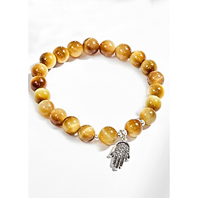 Vòng Tay Đá Mắt Hổ Vàng Tươi Phối Bàn Tay Hamsa Bạc