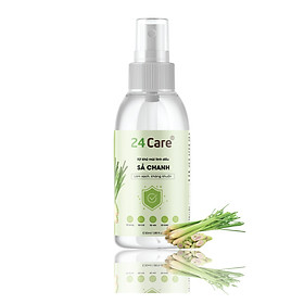 Xịt Phòng Tinh Dầu Sả Chanh Hữu Cơ Organic 24Care 50ML/100ML - Kháng khuẩn - Khử mùi hôi - Đuổi muỗi, kiến ba khoan,Vắt - Côn trùng - Hương thơm thư giãn.