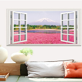 Decal dán tường phong cảnh cửa sổ cánh đồng hoa phú sỹ