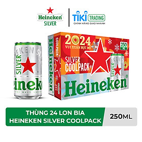 Thùng 24 lon bia Heineken Silver Coolpack 250ml/lon