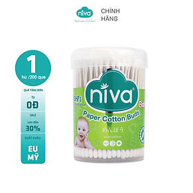 Tăm bông Niva hũ xoay trẻ em sợi bông mềm 200 que giấy BHP1