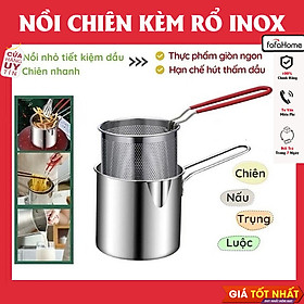 Nồi Chiên Nhúng Ngập Dầu Inox 304, Bộ Nồi Kèm Rổ Lọc Dầu 2 IN 1 Không Gỉ