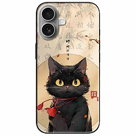 Ốp lưng cho IPhone 15 - 15 Plus - 15 Pro - 15 Pro Max - 16 - 16 Plus - 16 Pro - 16 Pro Max - Mèo Đen Nơ Đỏ - Hàng Chính Hãng
