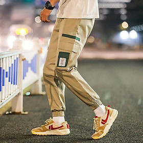 Quần jogger nam chất kaki bo lai túi hộp phối màu năng động,cá tính phong cách nam tính,Quần jogger thể thao nam kaki túi hộp màu đen phong cách đường phố