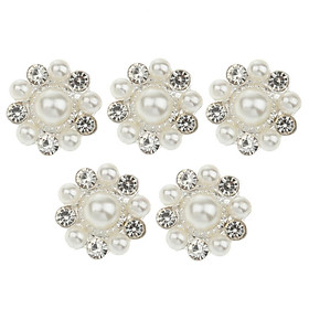 Pack of 5 Rhinestone Pearl Flower Shank Buttons Embellishments For Sewing Craft 21MM