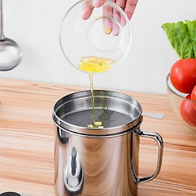 Ca Lọc Dầu Ăn Có Lưới Lọc Cặn bằng INOX 304. Bình Đựng Dầu chiên lọc cặn dung tích 1,2L