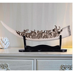 Mua Decor để bàn Ngà Voi ĐIêu Khắc Bát Tượng trắng 49*9*20cm