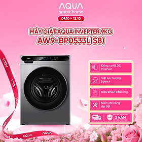 [SẮP RA MẮT 2026] Máy giặt cửa trước AQUA Inverter 9kg AW9-BP0533L(S8) - Bảo hành 2 năm - Freeship toàn quốc - Hàng chính hãng