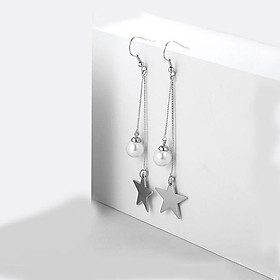 Bông tai thiết kế nữ xích mảnh dáng dài mix hạt châu và ngôi sao hi vọng 