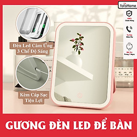 Gương Để Bàn Đèn LED Gương Cảm Ứng Để Bàn Trang Điểm,Gương Có 3 Chế Độ Sáng - Giao màu ngẫu nhiên