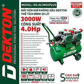 Máy nén khí không dầu Dekton DK-AC3950PLUS - Công suất 3000W/4.0Hp - Bình 50 lít - Lên hơi nhanh