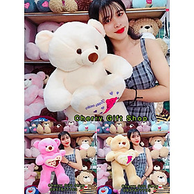 Gấu Bông Teddy Ôm Tim Cao Cấp 90cm Ảnh Shop Chụp