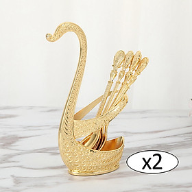 Golden Creative Dinnerware Set Decorative Swan Base Holders with 12 Spoons