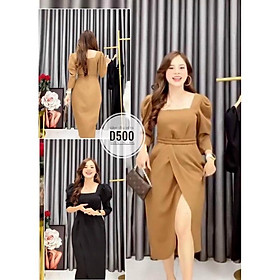 Bigsize 60-90KG vmart Đầm cổ u xẻ tà D500 hàng Quảng Châu cao cấp chiết eo giấu bụng