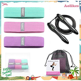 Bộ 3 Dây Kháng Lực Tập Cơ Mông Đùi Chân Hip Resistance Bands Aolikes YE-3604 Tặng Kèm Dây Nhảy Đa Năng , Đếm Số , Đếm Calo , Km, chất Lõi Thép ( Giao màu ngẫu nhiên )